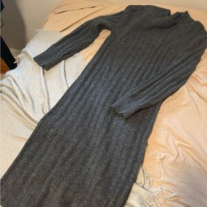 Gray Ribbed Knit Sweater Dress